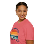 Canoe On The Lake At Sunset "The Lake Is My Happy Place" T-Shirt