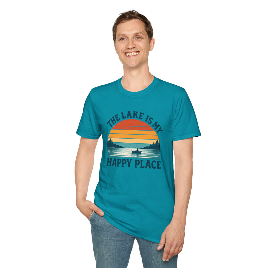 Canoe On The Lake At Sunset "The Lake Is My Happy Place" T-Shirt