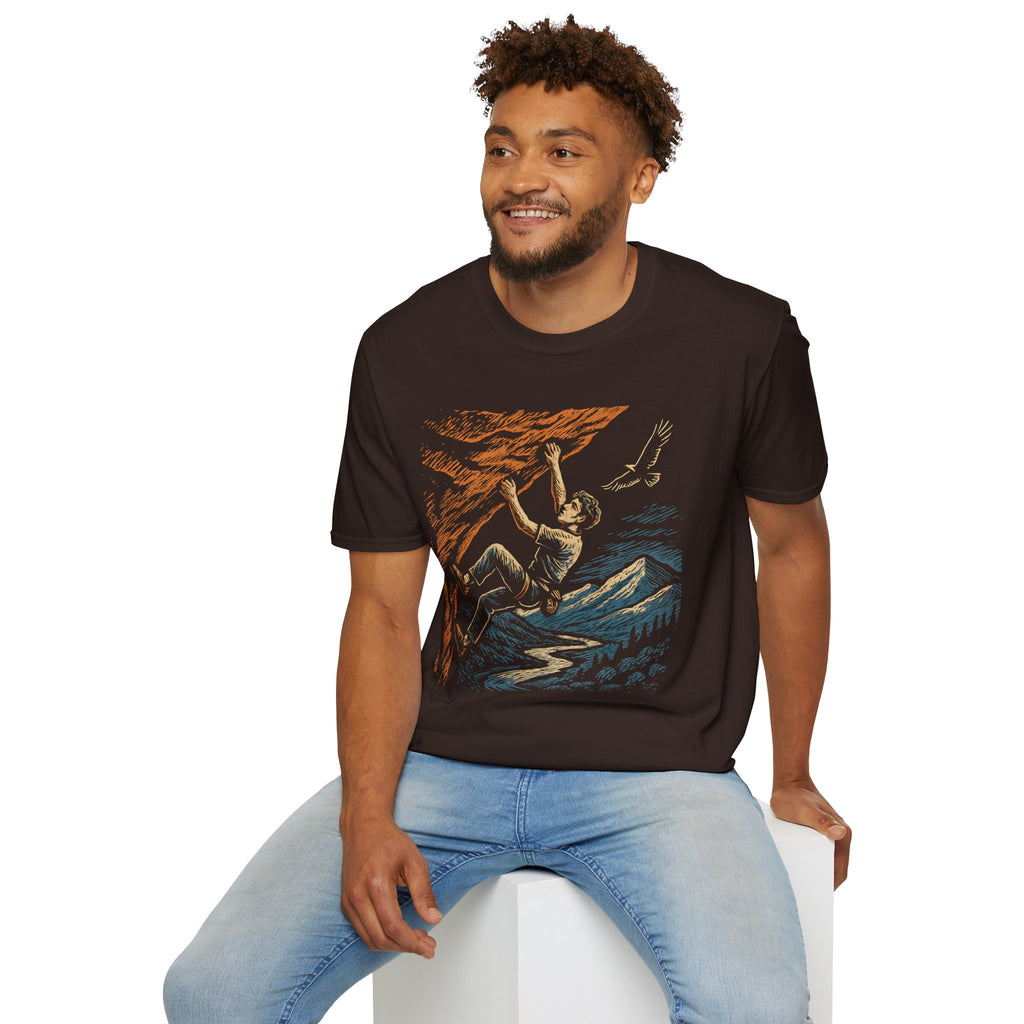 Climber on Cliff with Eagle T-Shirt