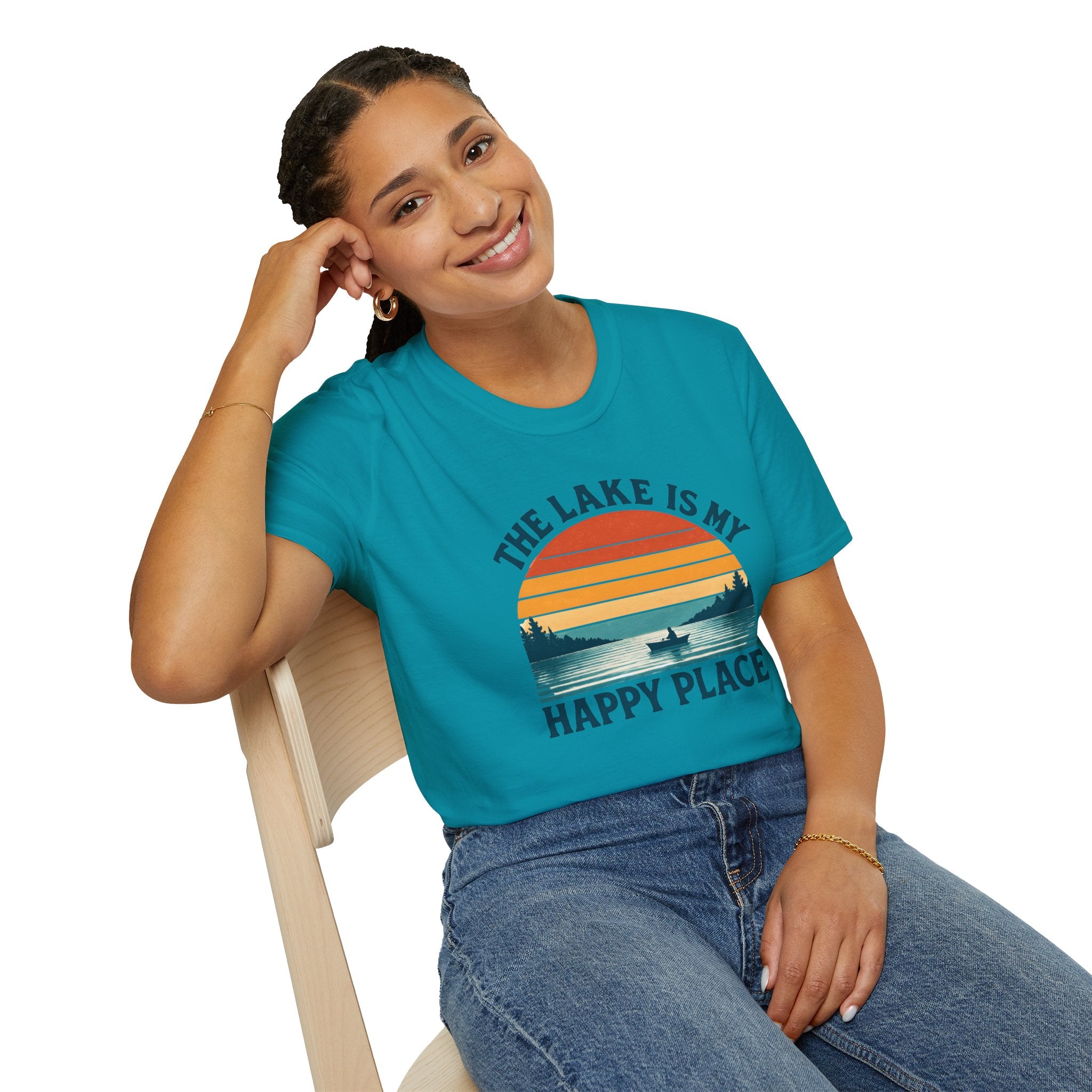Canoe On The Lake At Sunset "The Lake Is My Happy Place" T-Shirt