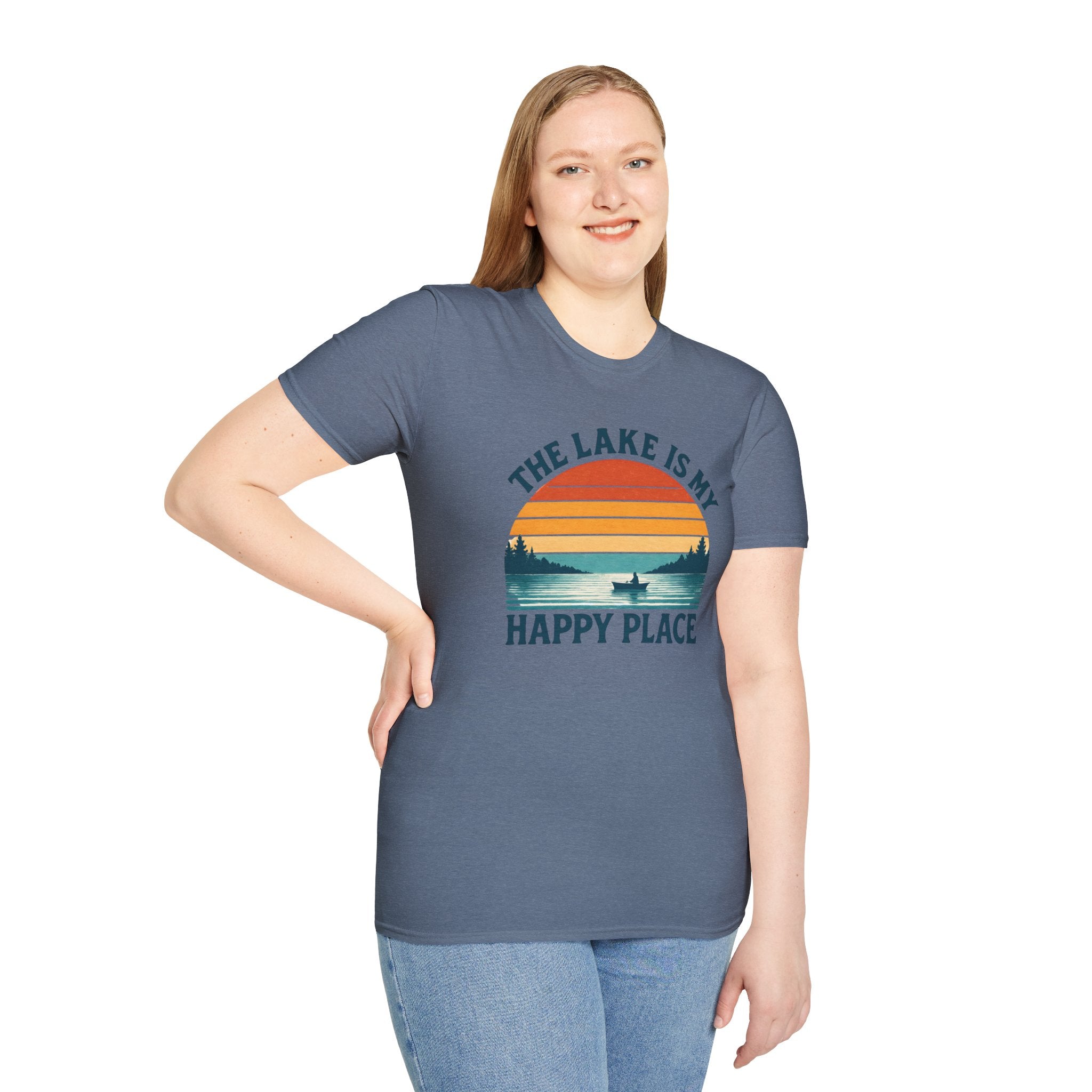 Canoe On The Lake At Sunset "The Lake Is My Happy Place" T-Shirt