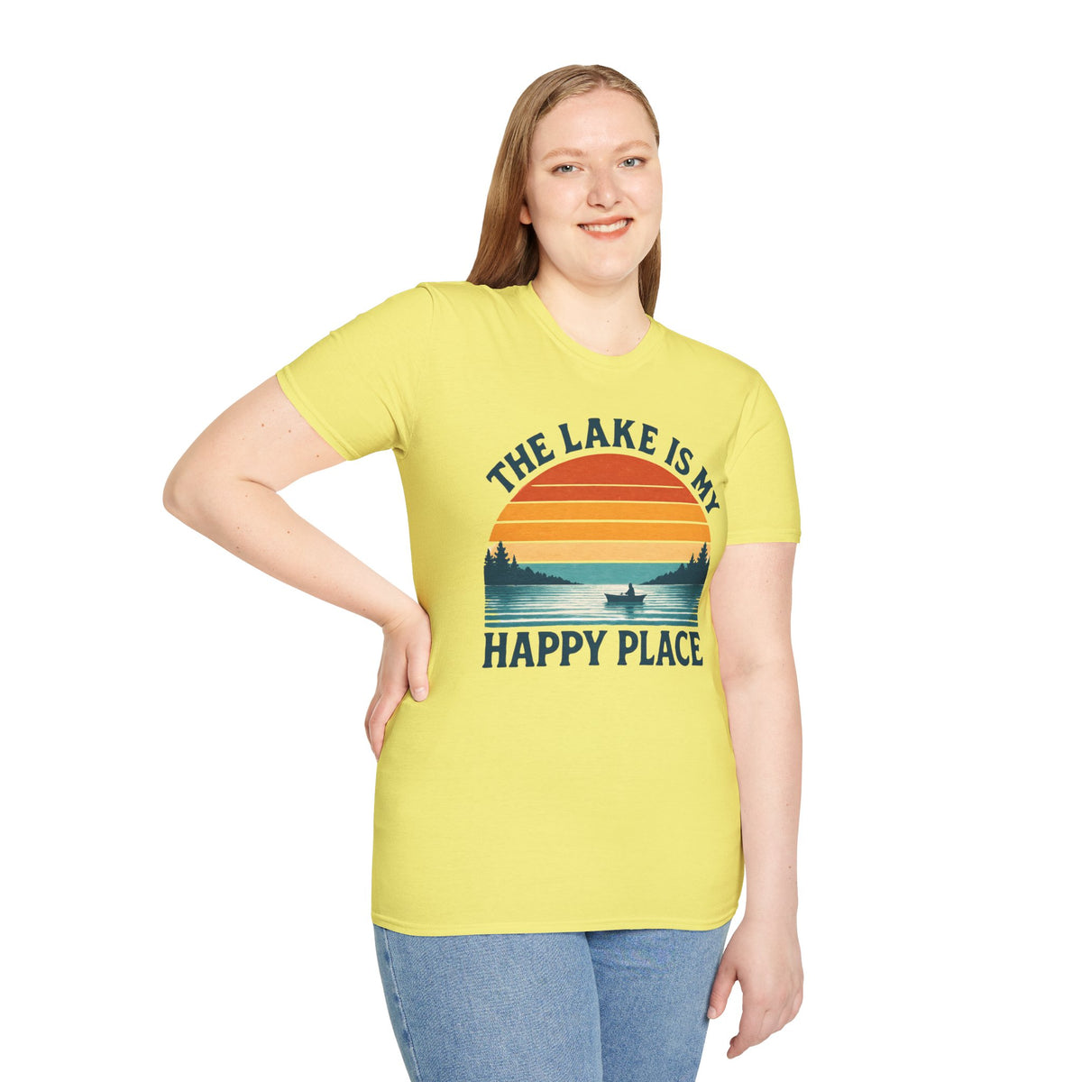 "The Lake Is My Happy Place" Canoe On The Lake At Sunset T-Shirt