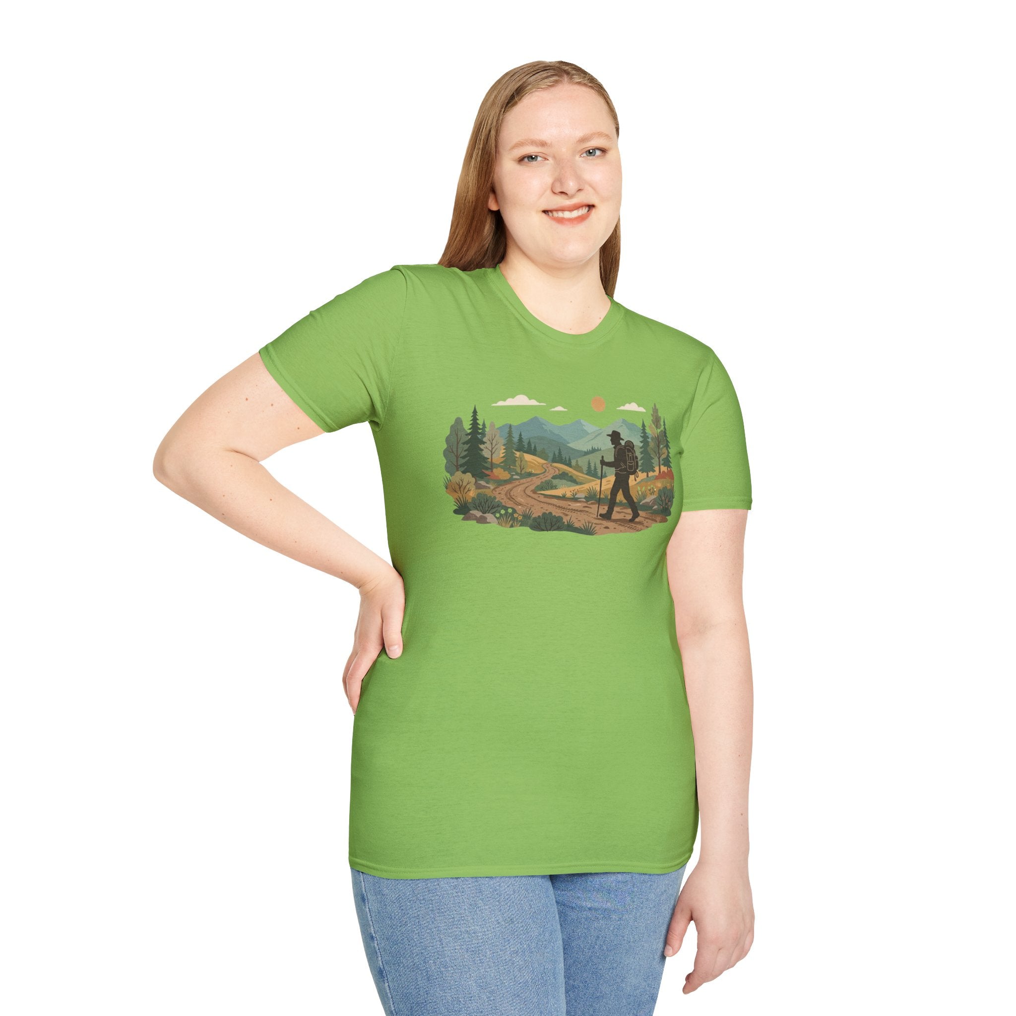 Hiker Mountain Sunset T-Shirt — Scenic Trail Adventure Tee
