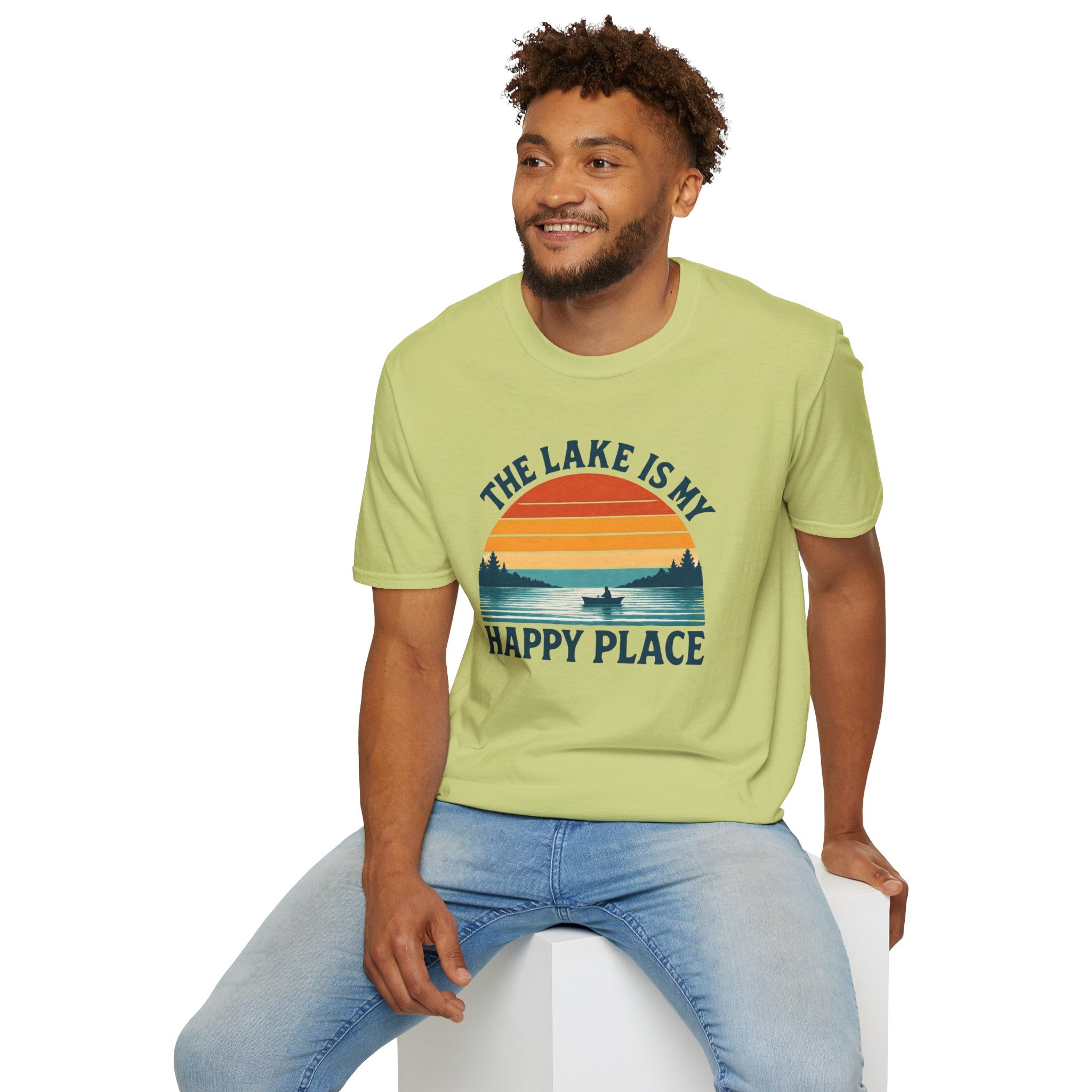 Canoe On The Lake At Sunset "The Lake Is My Happy Place" T-Shirt
