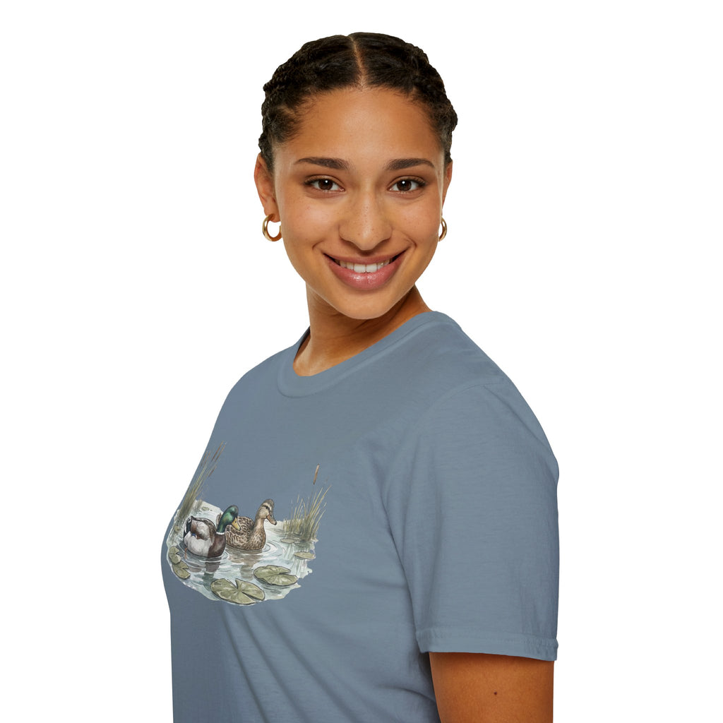 Duck Pair T-Shirt — Watercolor Mallard Ducks on Pond Nature Tee