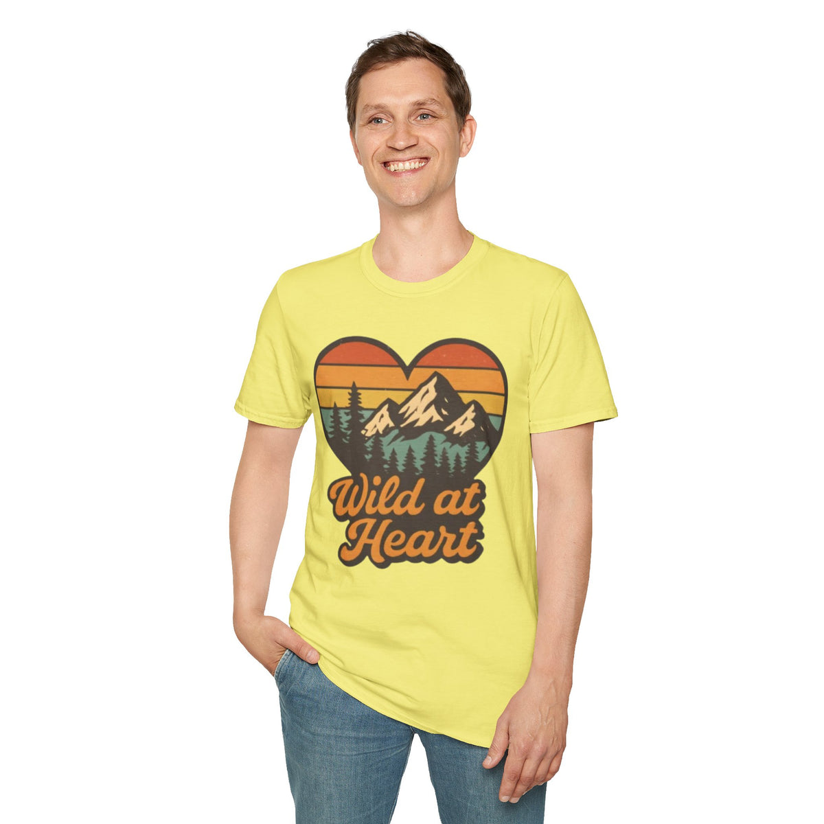 "Wild at Heart" Mountain Heart Retro Sunset Nature Tee Shirt