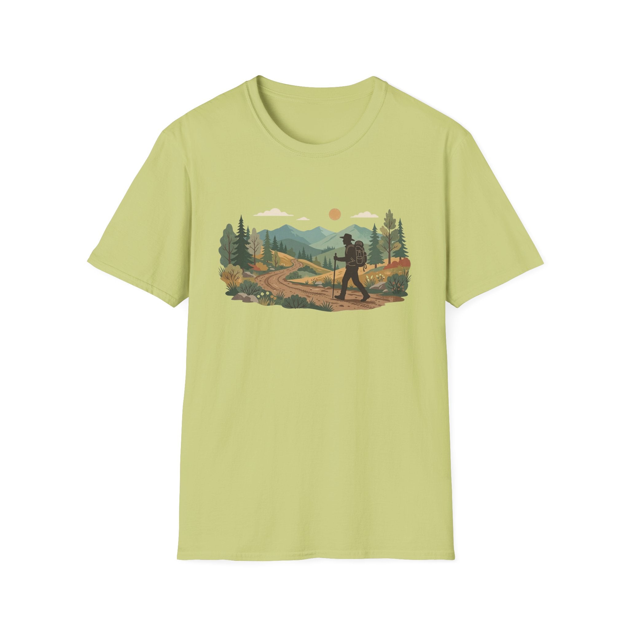 Hiker Mountain Sunset T-Shirt — Scenic Trail Adventure Tee
