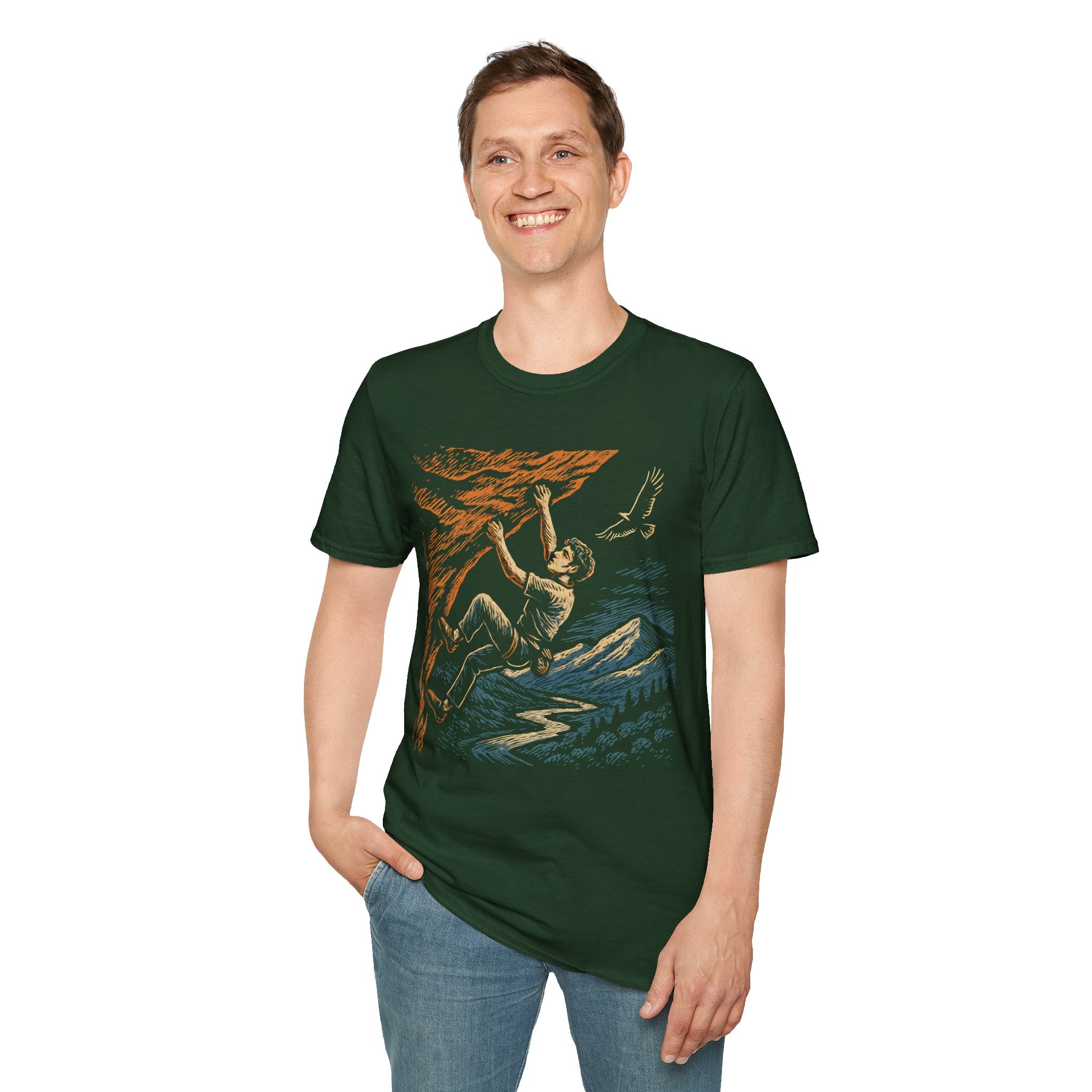 Climber on Cliff with Eagle T-Shirt