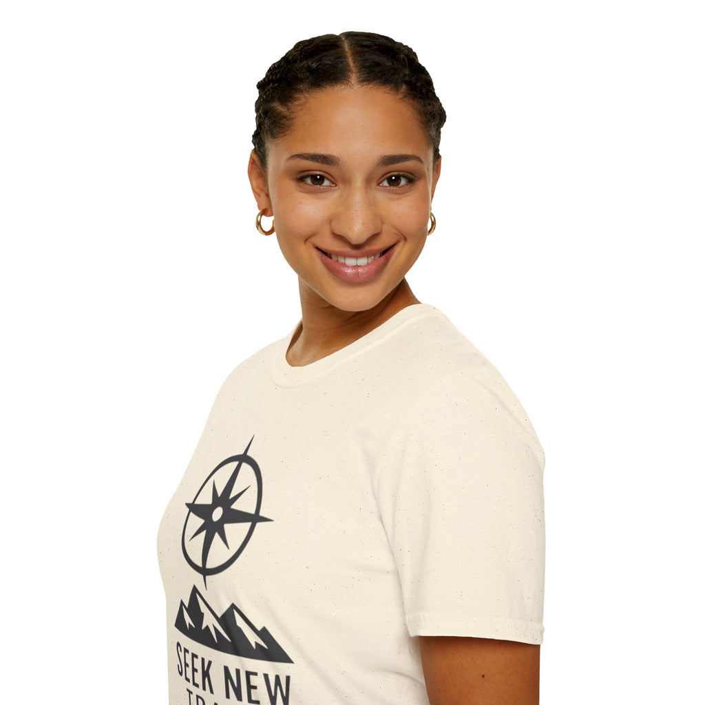 "Seek New Trails" Compass Over Mountains T-Shirt