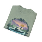 Kayak Sunset T‑Shirt — "Drift Into The Quiet Places" Outdoor Relaxation Tee
