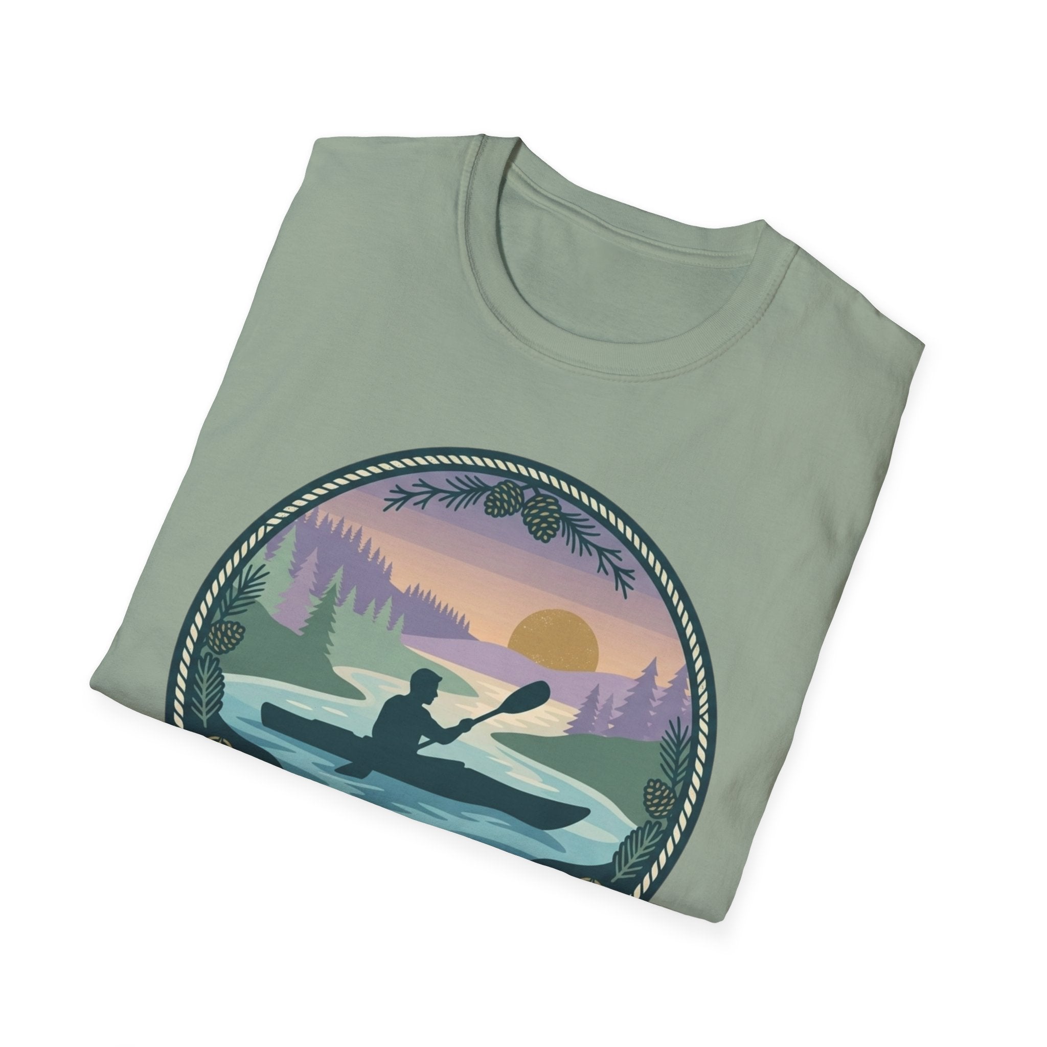 Kayak Sunset T‑Shirt — "Drift Into The Quiet Places" Outdoor Relaxation Tee