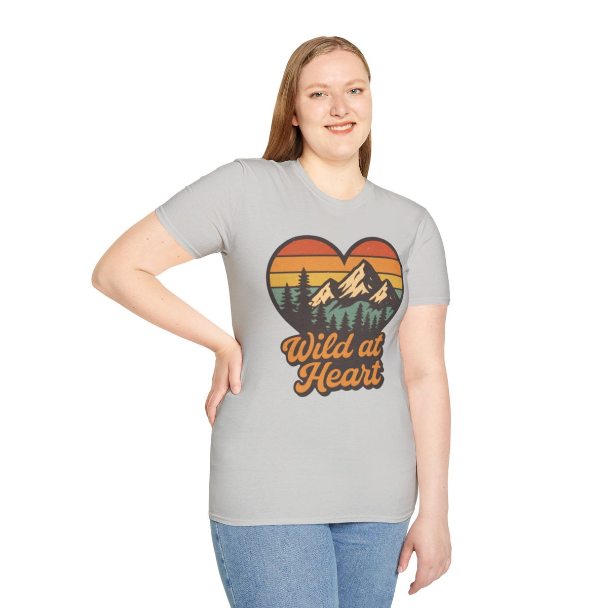 "Wild at Heart" Mountain Heart Retro Sunset Nature Tee Shirt