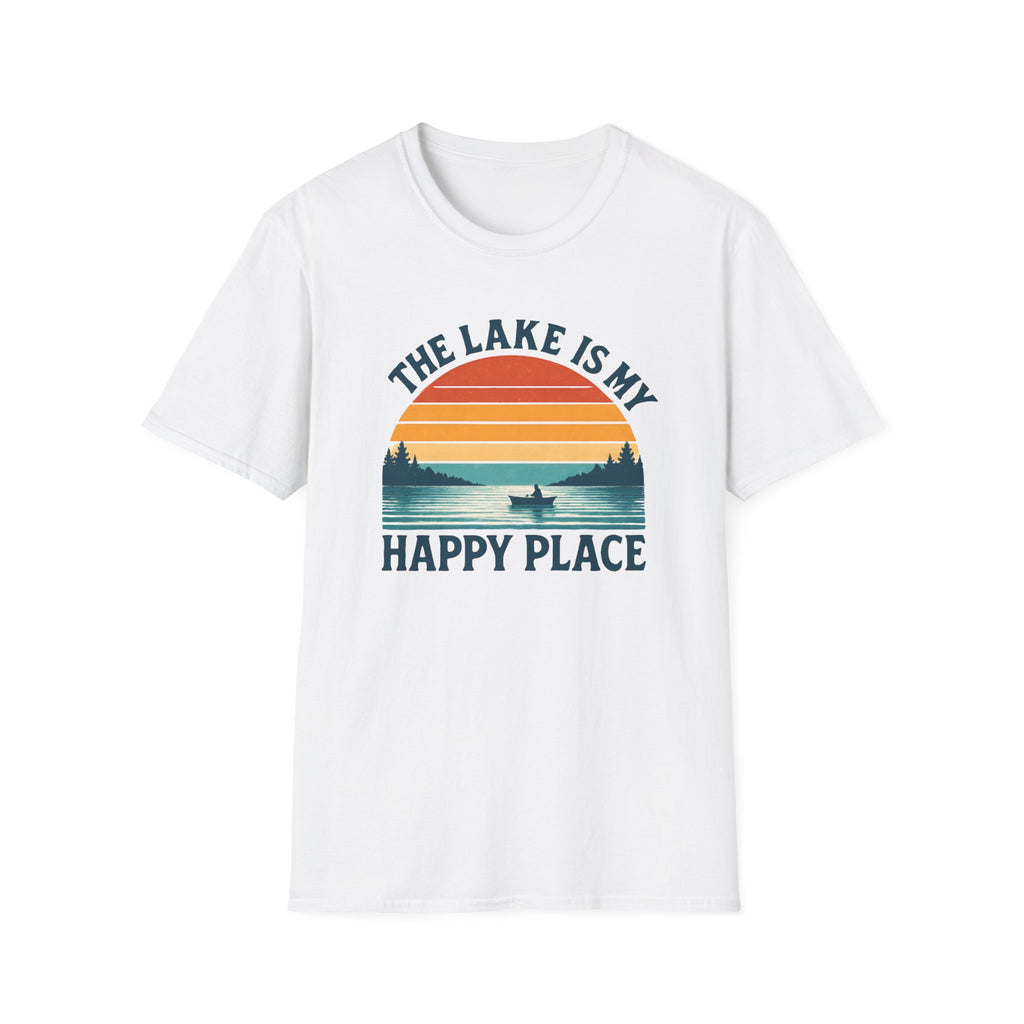Canoe On The Lake At Sunset "The Lake Is My Happy Place" T-Shirt