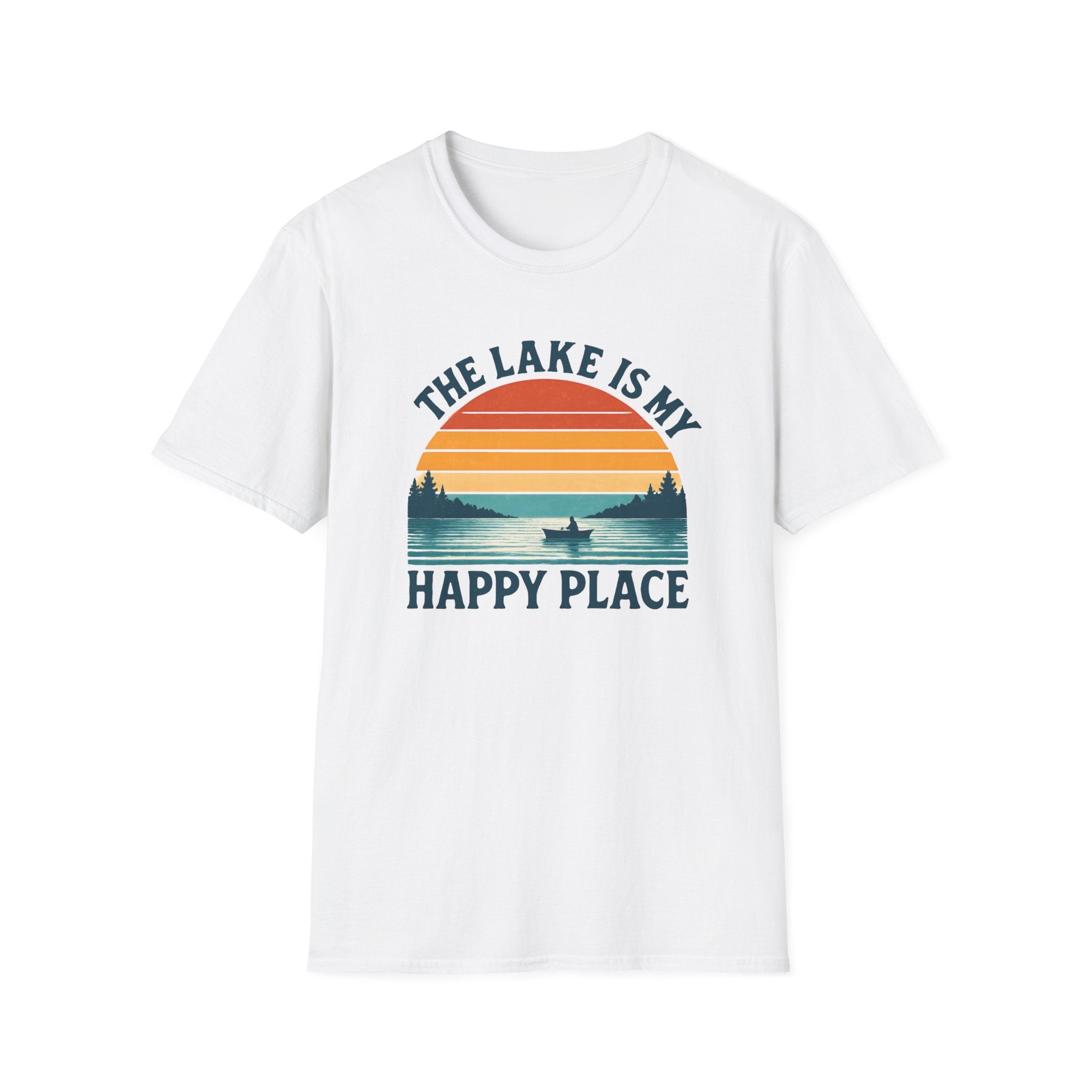 Canoe On The Lake At Sunset "The Lake Is My Happy Place" T-Shirt