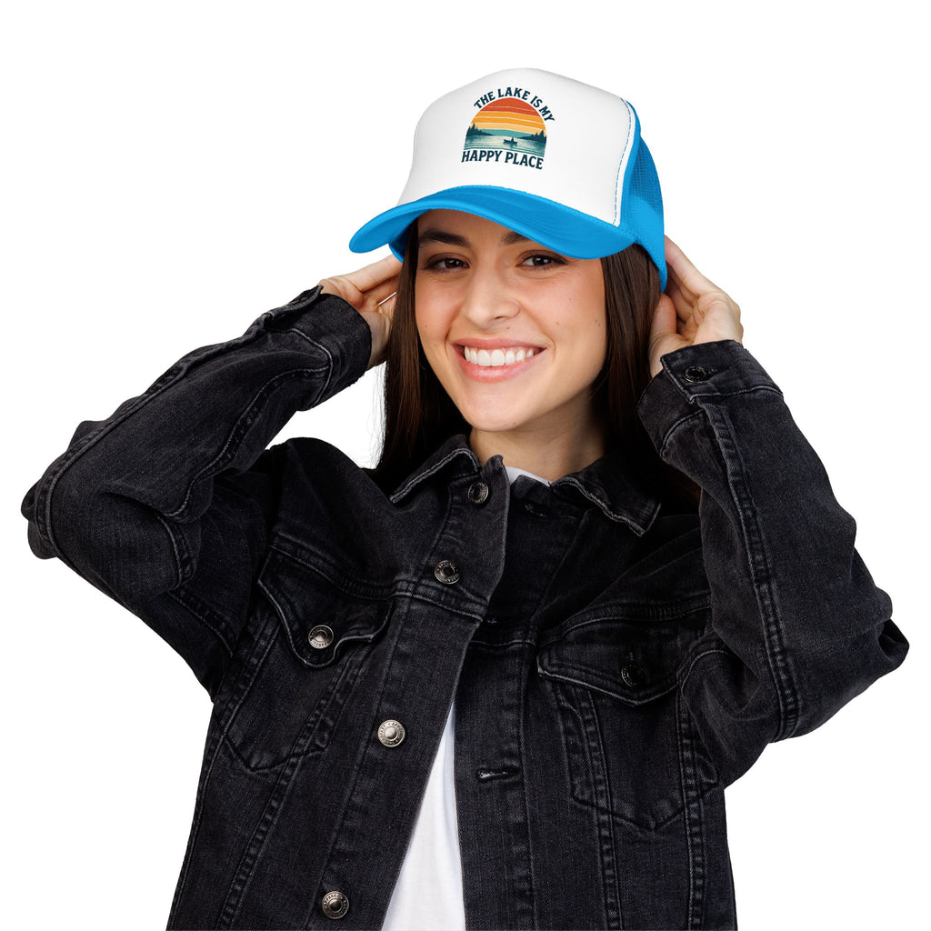 Lake Is My Happy Place Trucker Hat — Vintage Sunset Fishing Foam Cap