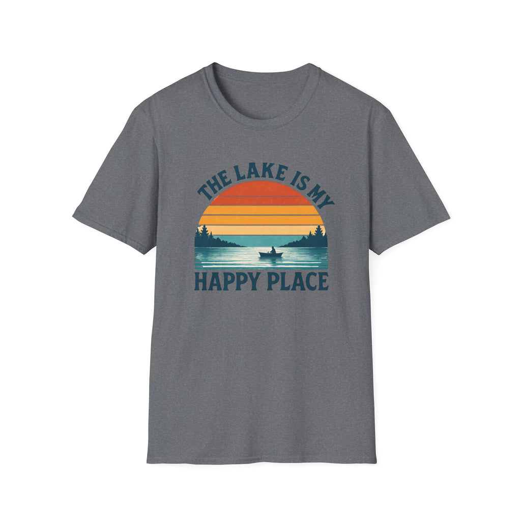 Canoe On The Lake At Sunset "The Lake Is My Happy Place" T-Shirt