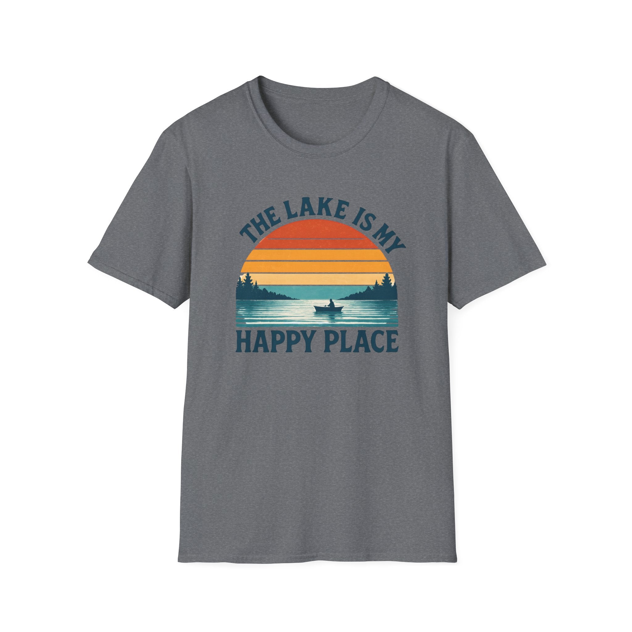 Canoe On The Lake At Sunset "The Lake Is My Happy Place" T-Shirt