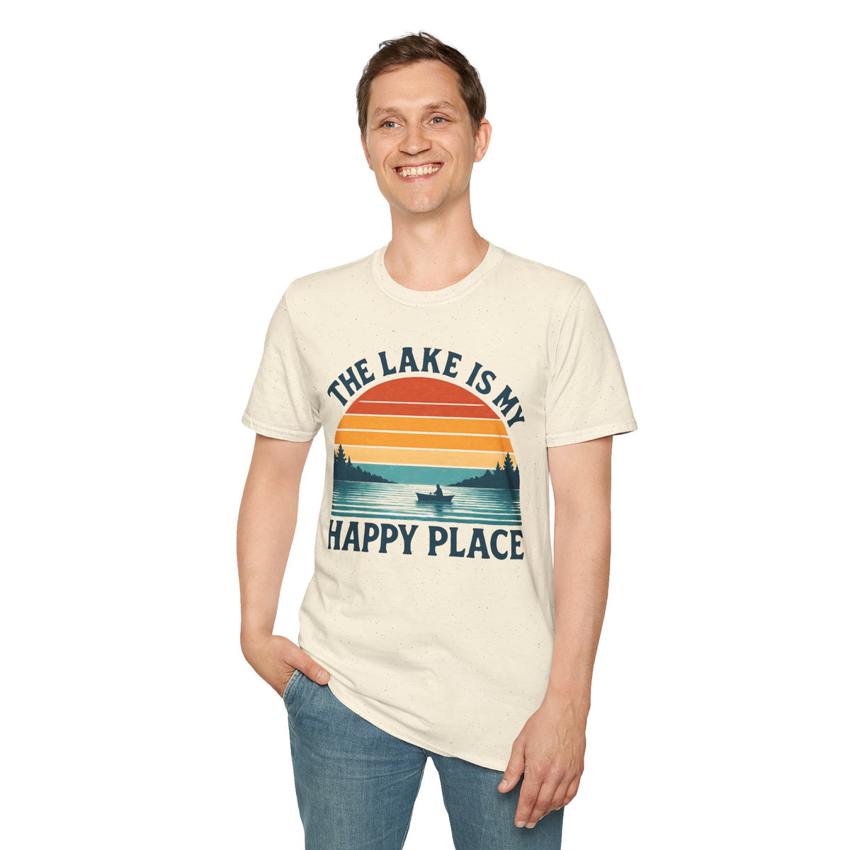 "The Lake Is My Happy Place" Canoe On The Lake At Sunset T-Shirt