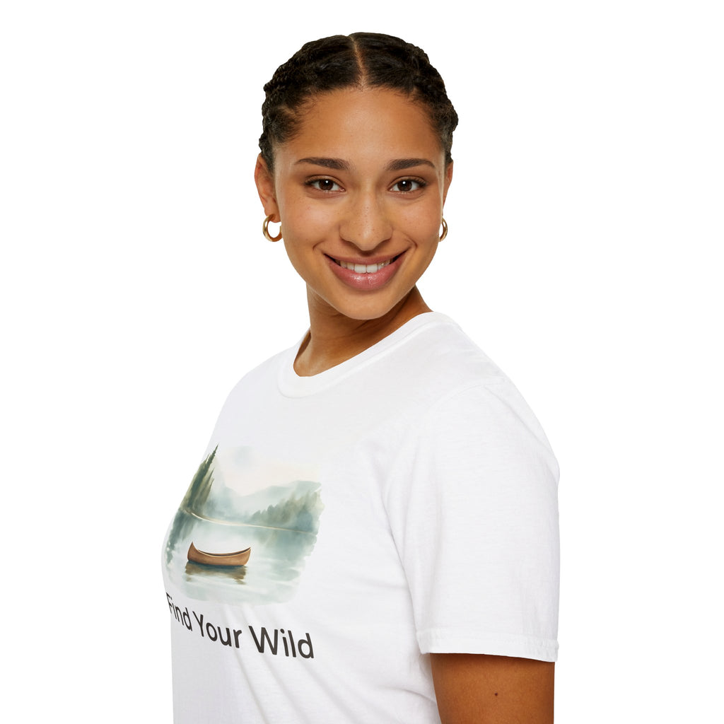 Find Your Wild Canoe T-Shirt — Lake Pine Trees Outdoor Adventure Tee