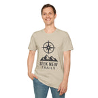 "Seek New Trails" Compass Over Mountains T-Shirt