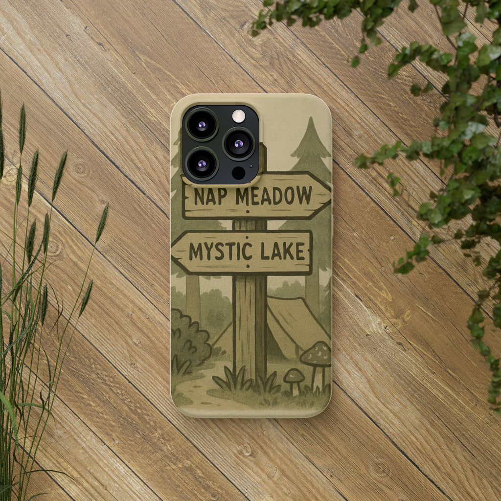 Biodegradable Phone Case — 'Nap Meadow' Mystic Lake Camping Design