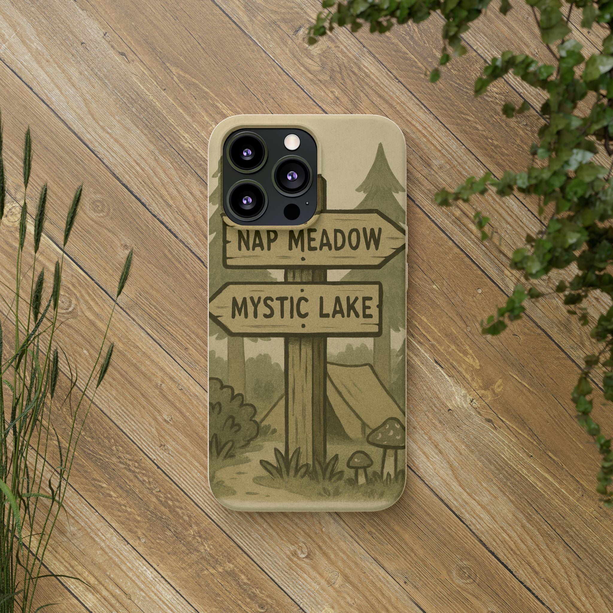 Biodegradable Phone Case — 'Nap Meadow' Mystic Lake Camping Design