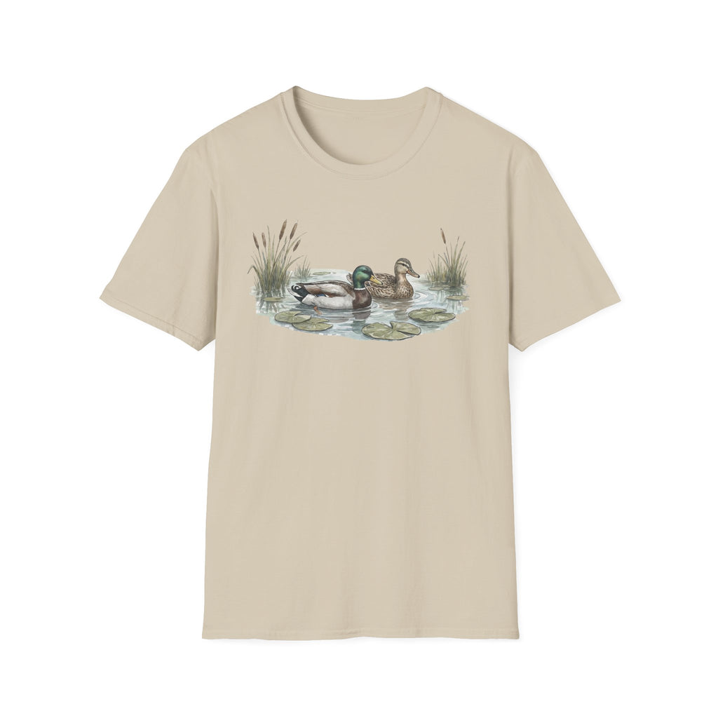 Duck Pair T-Shirt — Watercolor Mallard Ducks on Pond Nature Tee