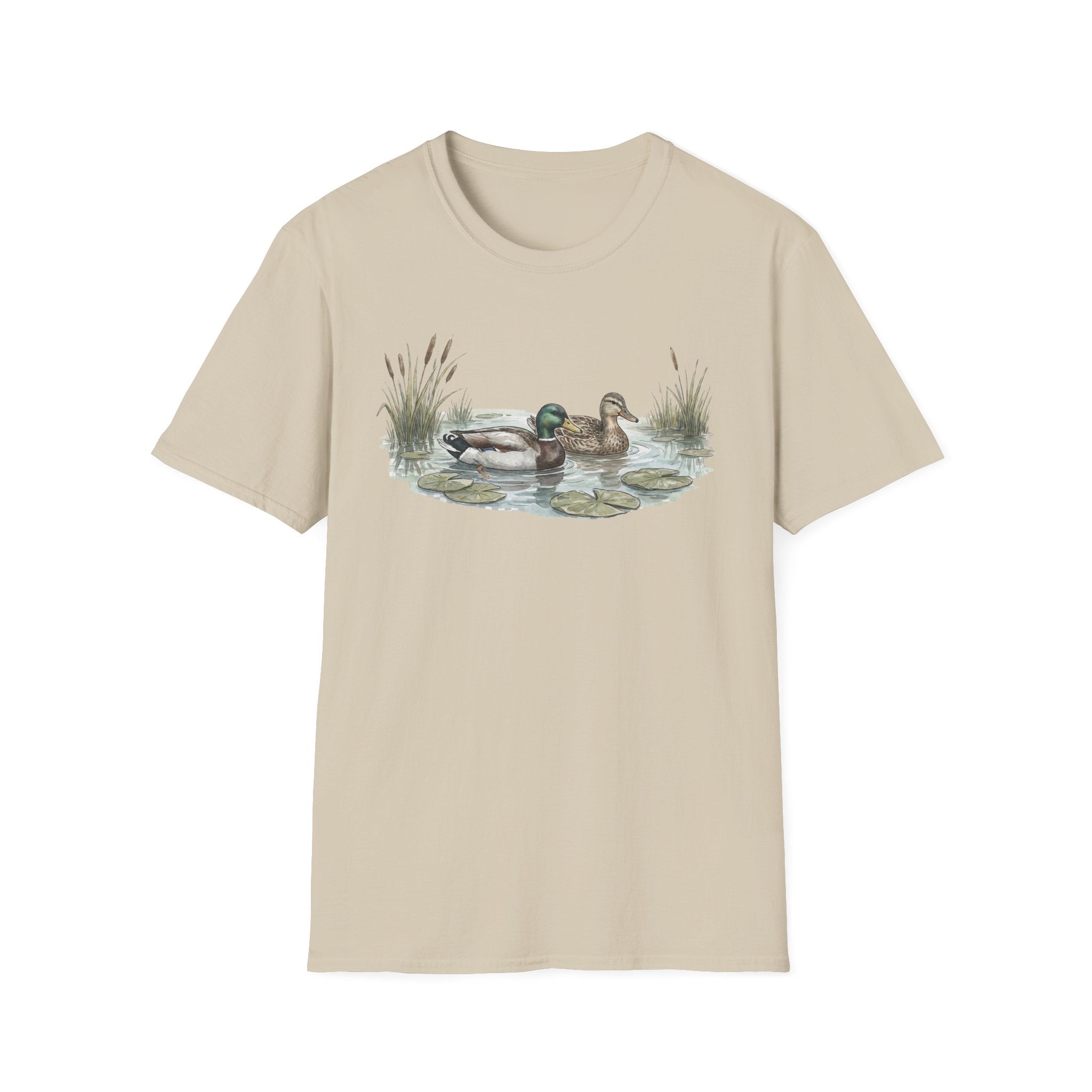 Duck Pair T-Shirt — Watercolor Mallard Ducks on Pond Nature Tee