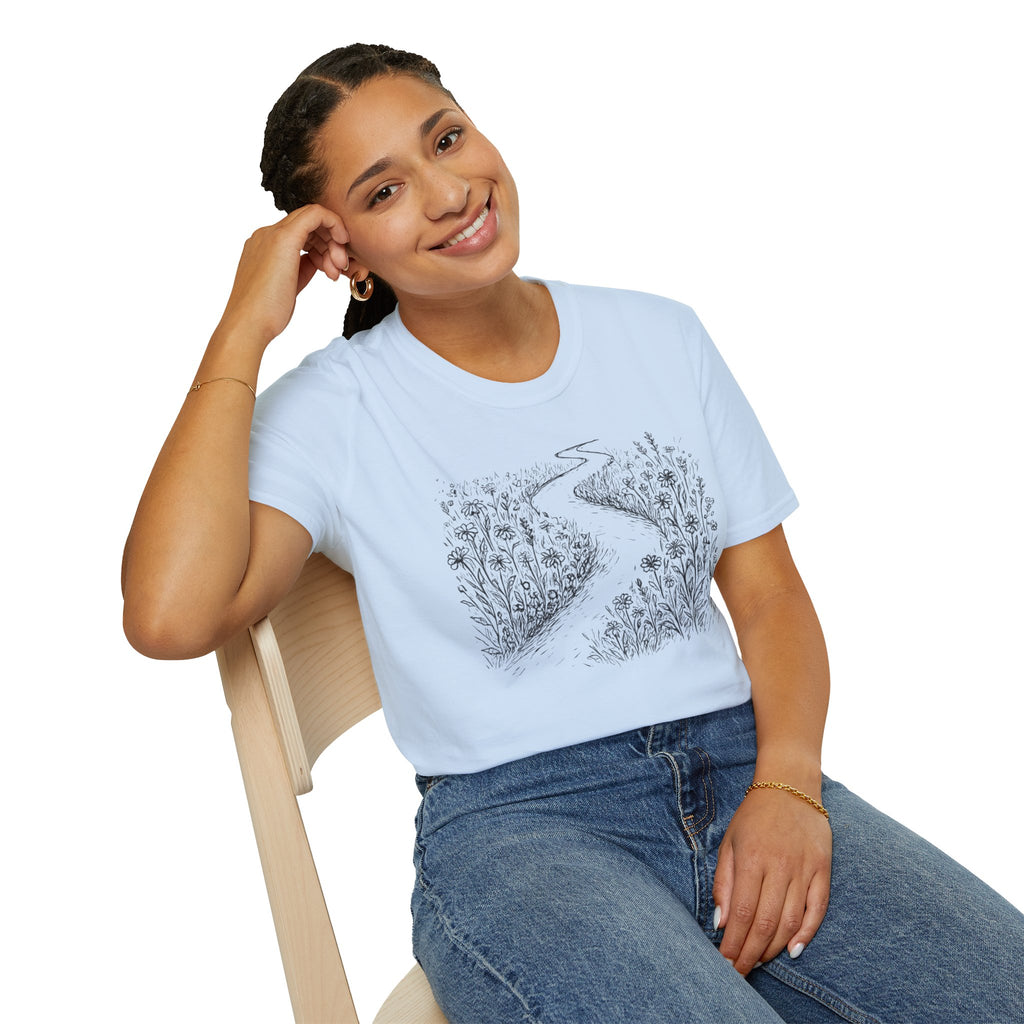 Winding Path Through The Meadow Floral T-Shirt