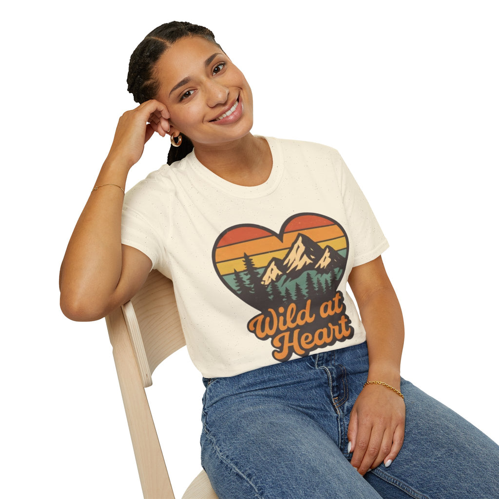 "Wild at Heart" Mountain Heart Retro Sunset Nature Tee Shirt