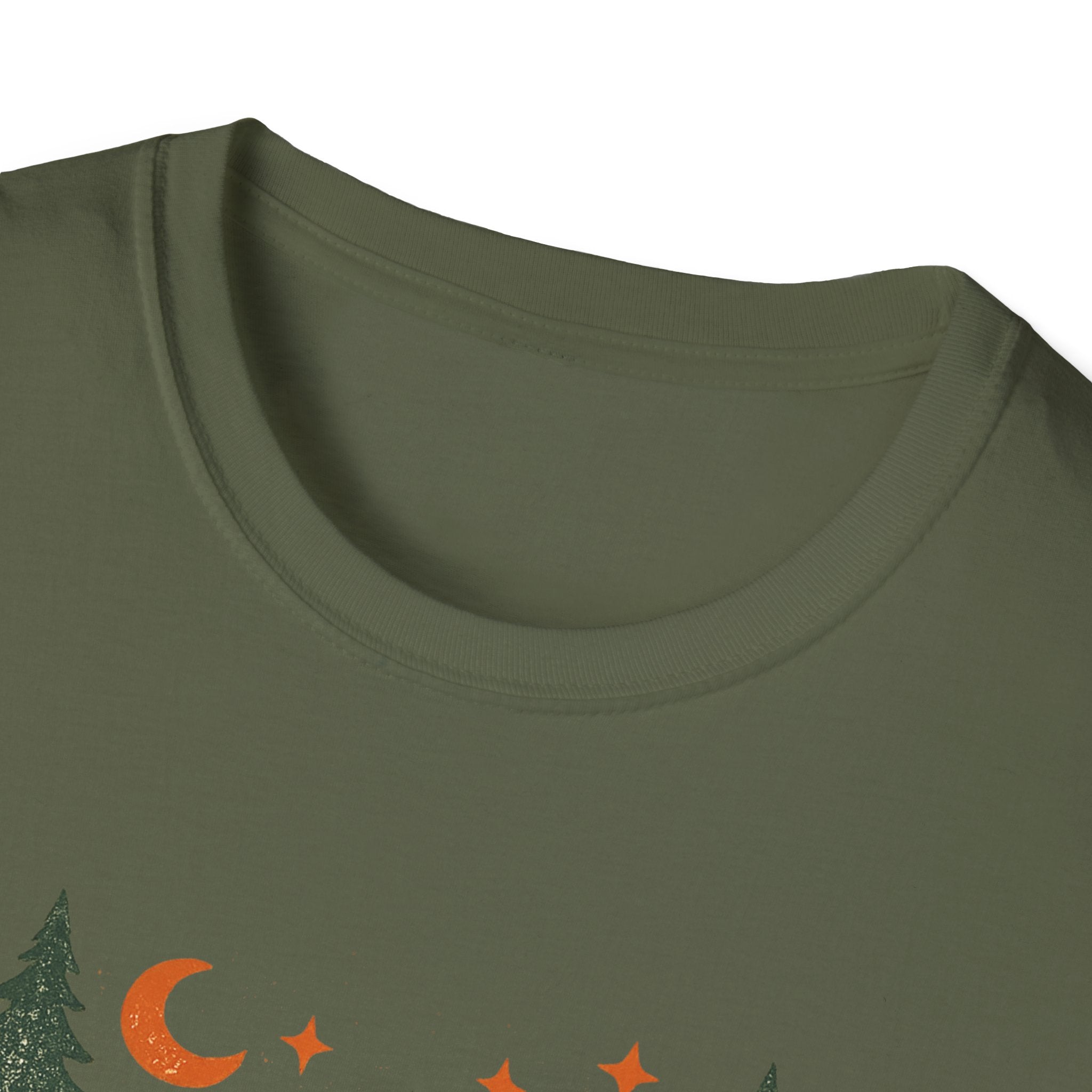Campfires & Good Times T-Shirt — Retro Camping Tee with Bonfire, Trees & Coffee Mug