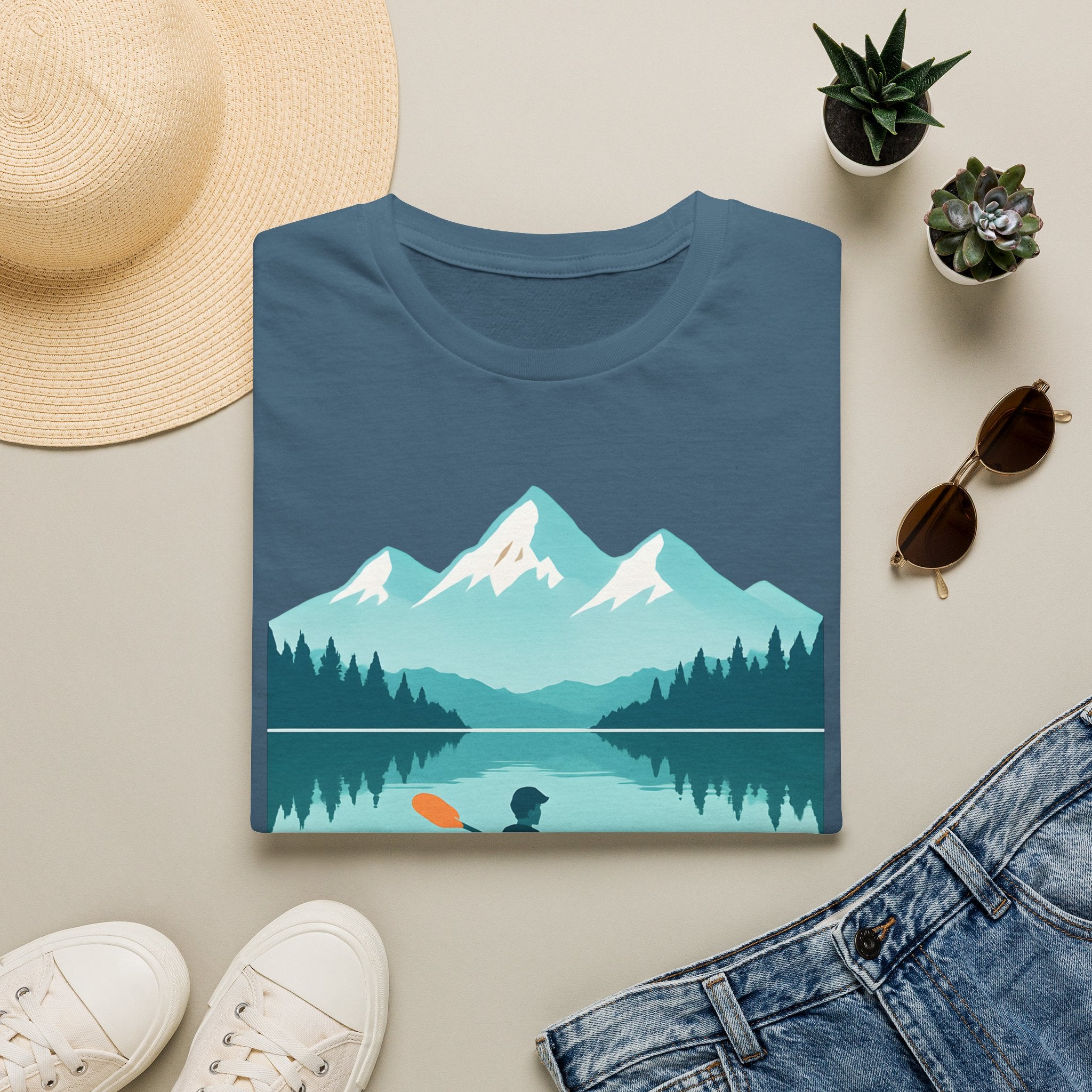 Kayaker on Serene Mountain Lake T-Shirt
