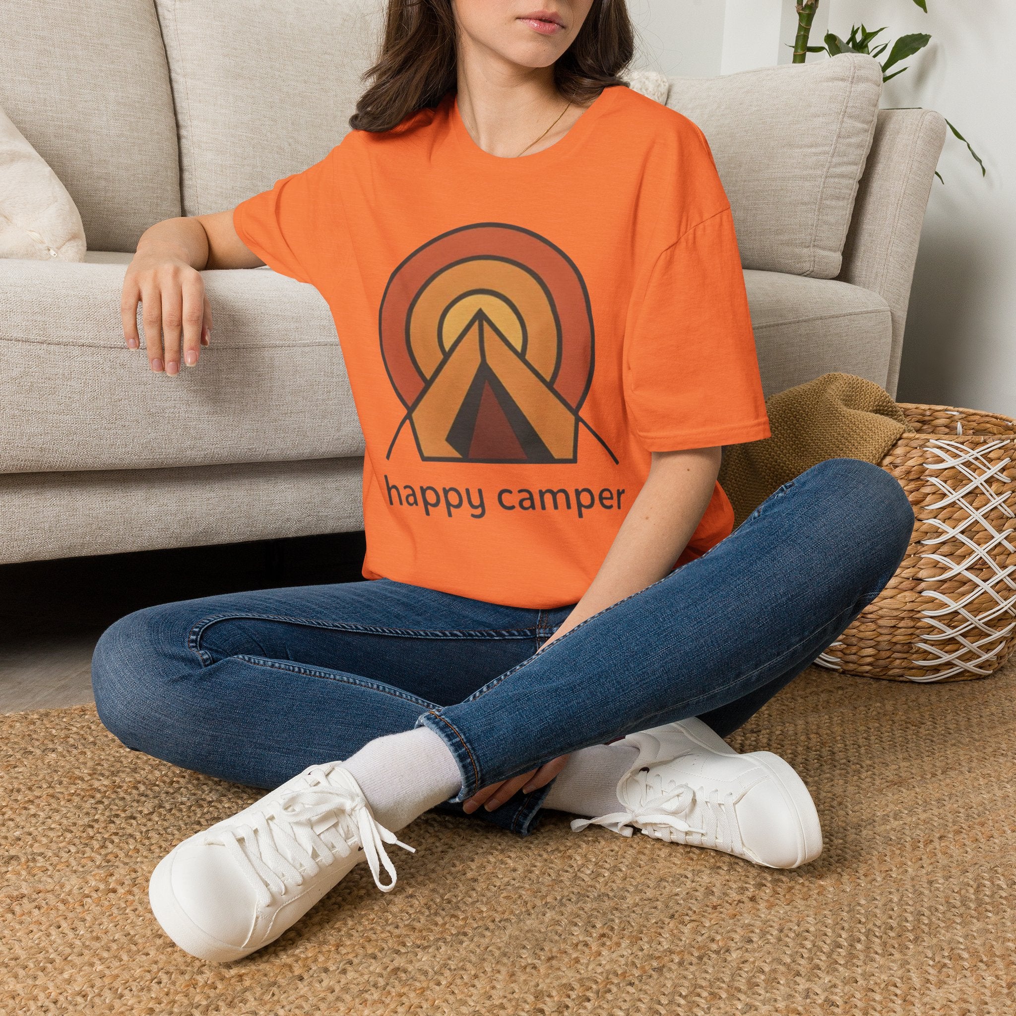 Happy Camper Retro Sunset Camping T-Shirt