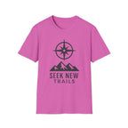 "Seek New Trails" Compass Over Mountains T-Shirt