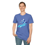 Mountain River T-Shirt — Geometric Blue Peaks & Flowing River