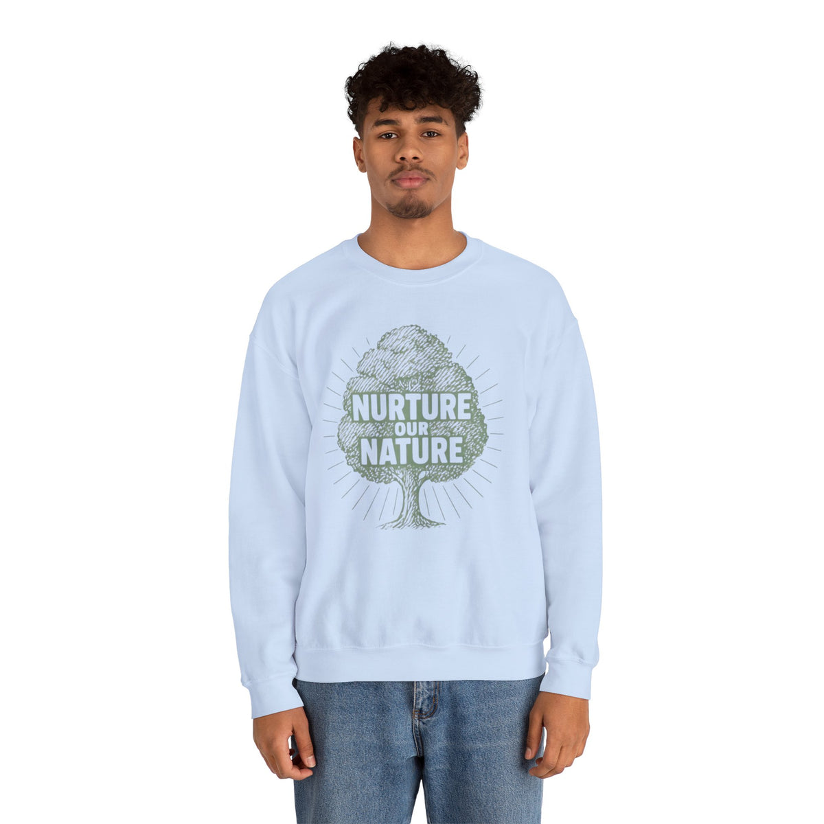 "Nurture Our Nature" Eco Tree Graphic Crewneck Sweatshirt