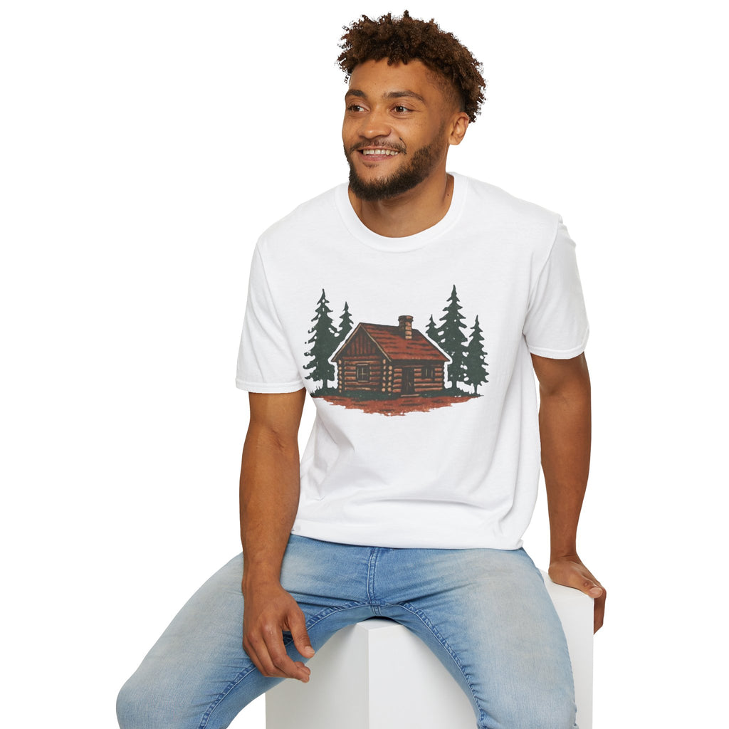Vintage Cozy Cabin T-Shirt — Faded Pine Tree Cabin Tee