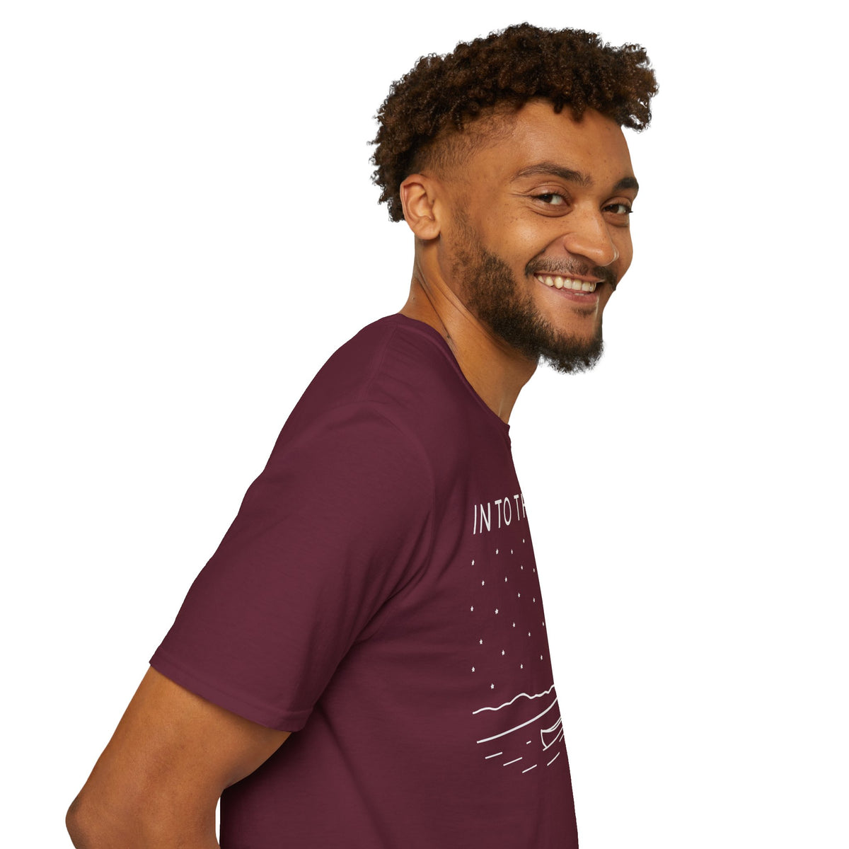 Into The Wild Canoe T-Shirt - Minimal Night Sky Lake Camping Tee