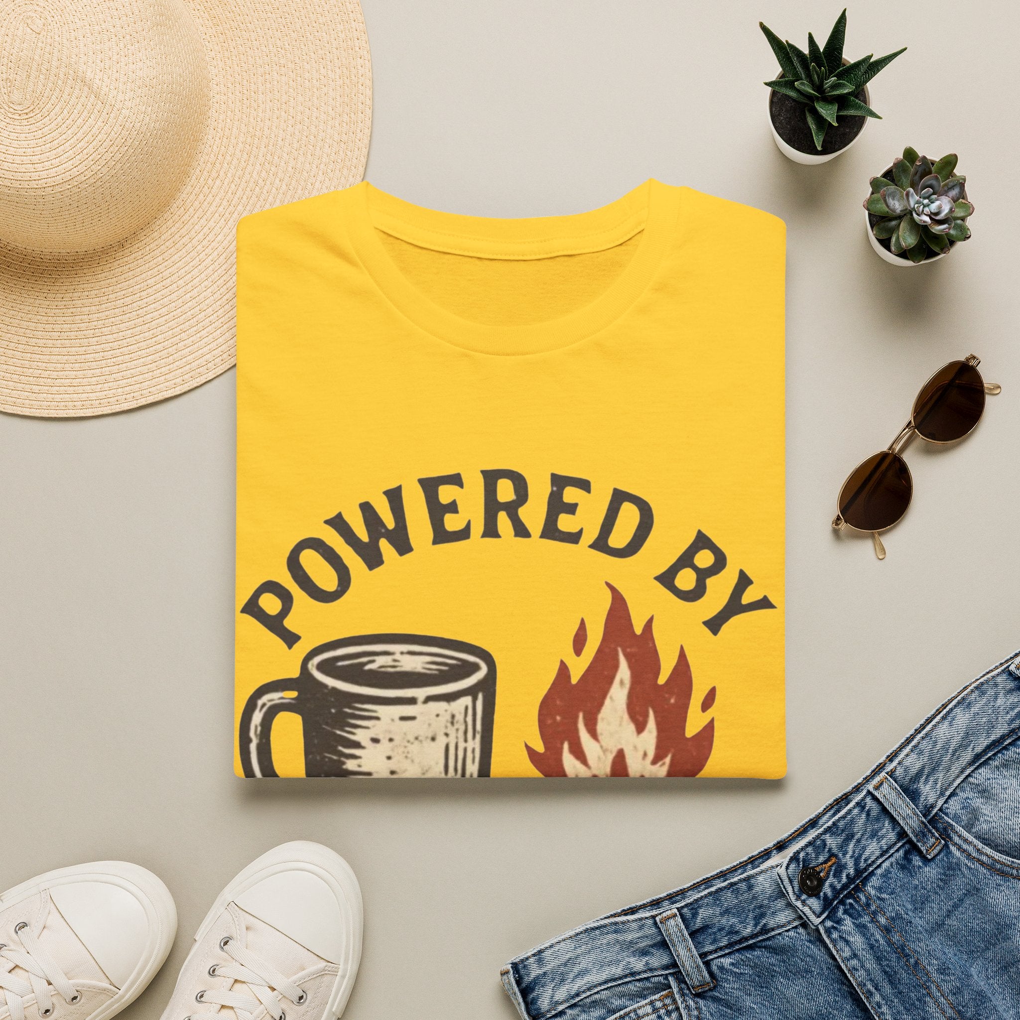 Powered By Coffee And Campfires Vintage Camping T-Shirt