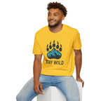 "Stay Wild" Bear Footprint Mountain Emblem T-Shirt