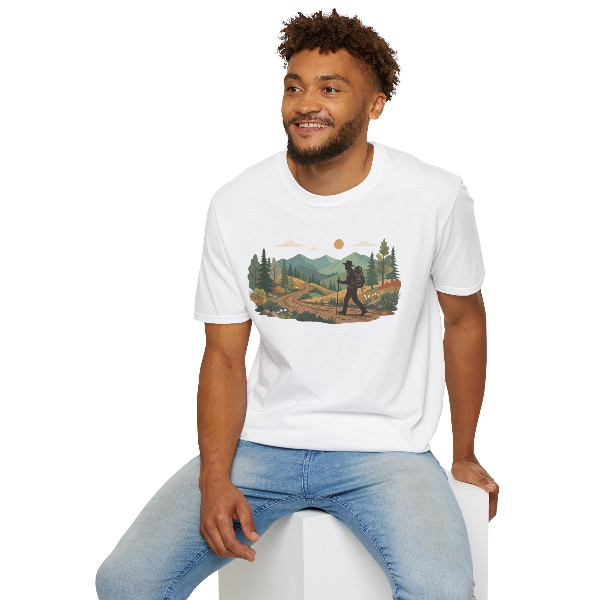 Hiker Mountain Sunset T-Shirt — Scenic Trail Adventure Tee