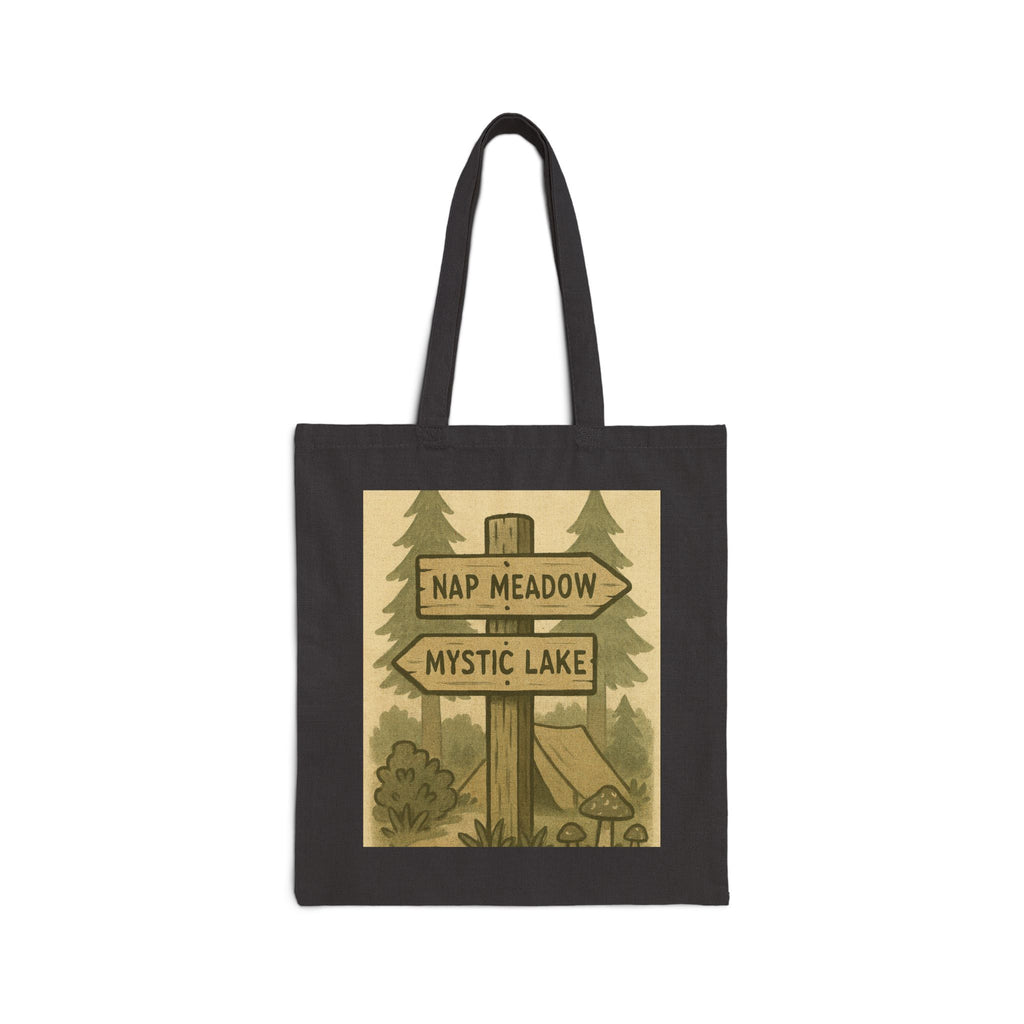 Tote Bag — Rustic ‘Nap Meadow / Mystic Lake’ Camping Sign Canvas Tote