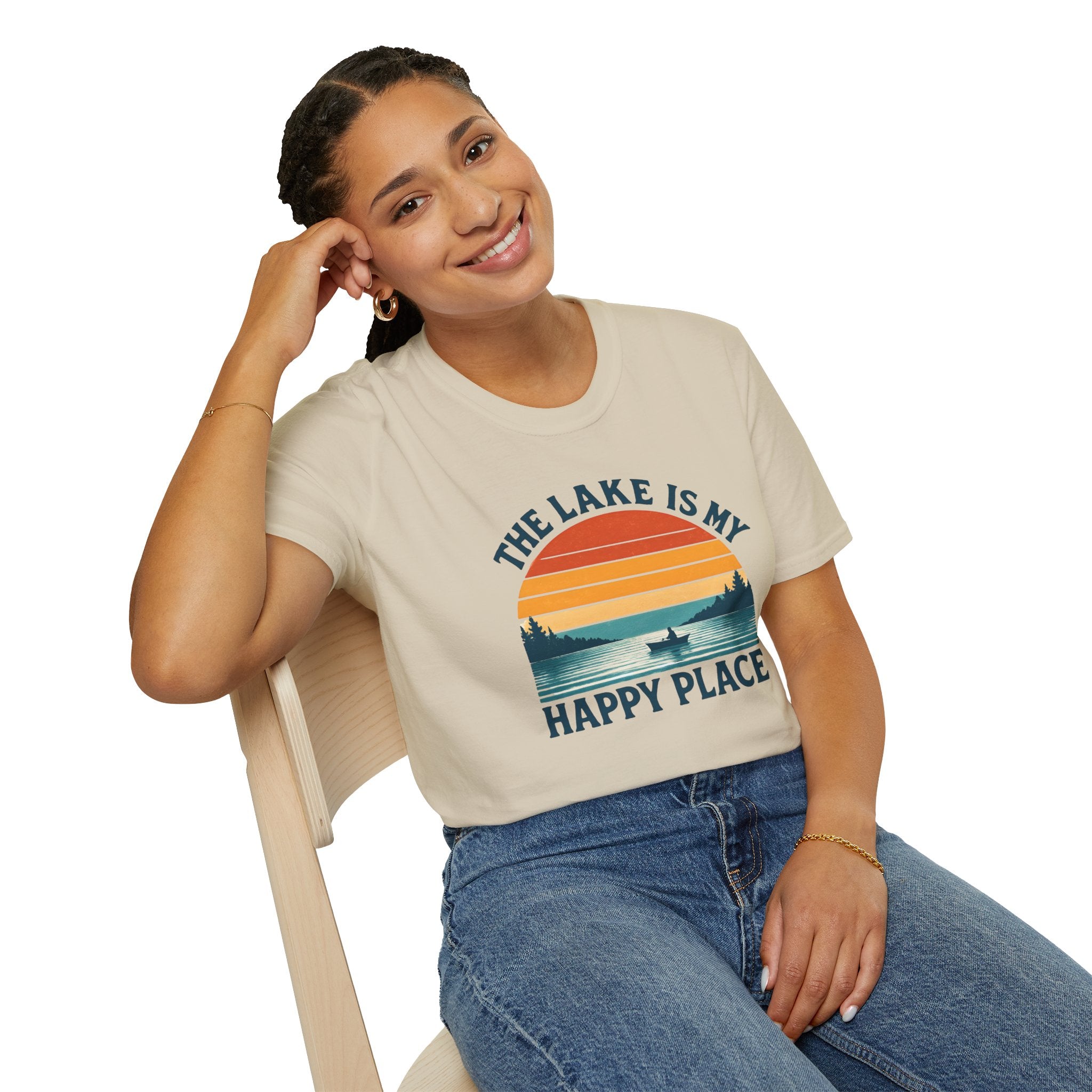 Canoe On The Lake At Sunset "The Lake Is My Happy Place" T-Shirt