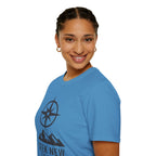 "Seek New Trails" Compass Over Mountains T-Shirt
