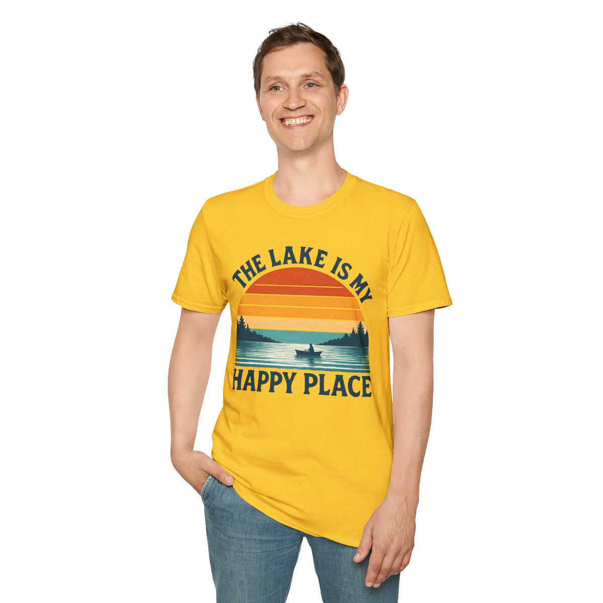 "The Lake Is My Happy Place" Canoe On The Lake At Sunset T-Shirt