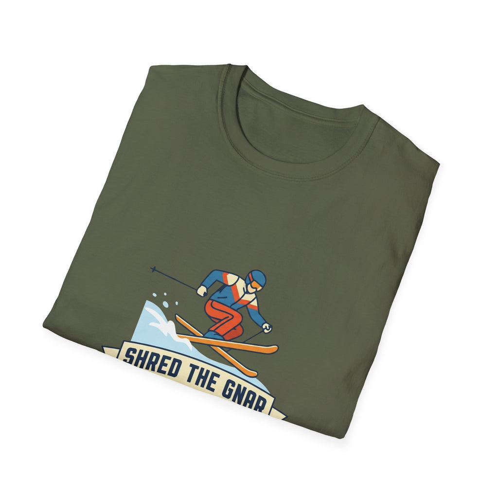 Shred the Gnar Skier T-Shirt | Retro Skiing Graphic
