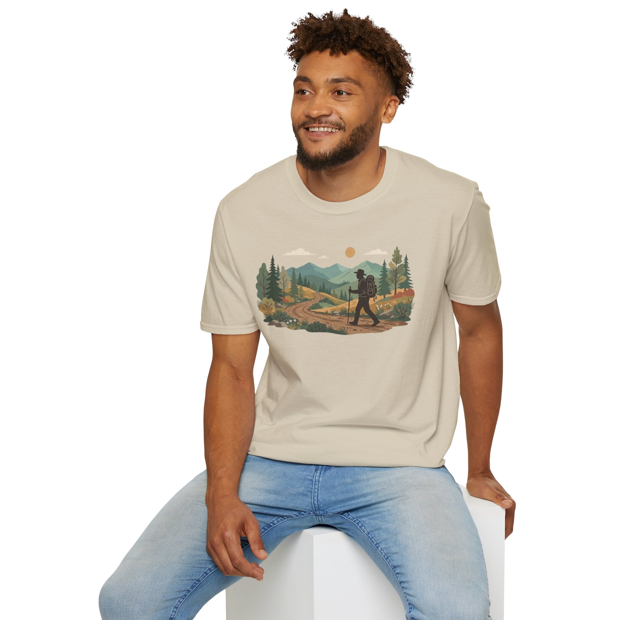 Hiker Mountain Sunset T-Shirt — Scenic Trail Adventure Tee