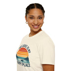 Canoe On The Lake At Sunset "The Lake Is My Happy Place" T-Shirt
