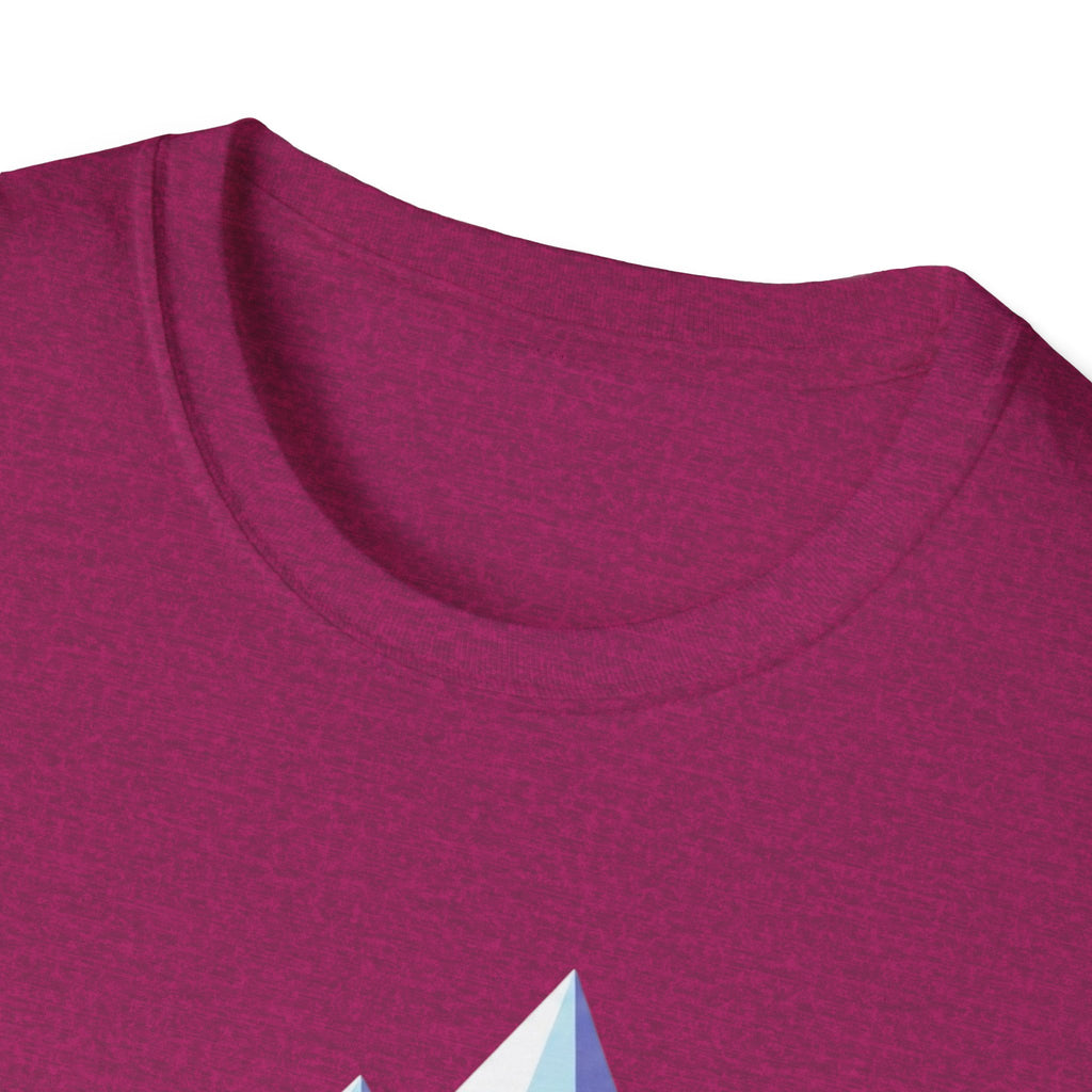 Mountain River T-Shirt — Geometric Blue Peaks & Flowing River