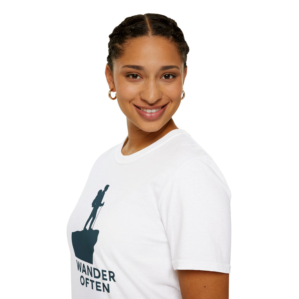 "Wander Often" Hiker on Cliff T-Shirt